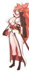  amputee baiken breasts cleavage covered_nipples eyepatch full_body fundoshi guilty_gear guilty_gear_xrd hand_on_hilt high_collar highres huge_breasts japanese_clothes kimono legs long_hair looking_at_viewer no_shoes obi one-eyed open_clothes open_kimono ponytail red_eyes red_hair rope sash scar scar_across_eye sheath shimenawa socks solo vulcan_(ejel2000) 