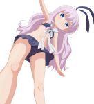  armpits blue_eyes blush breasts cameltoe cleft_of_venus hair_ornament hair_ribbon long_hair looking_at_viewer navel open_mouth purple_hair ribbon sengoku_kamuri simple_background skirt slow_start small_breasts solo trg-_(sain) white_background 