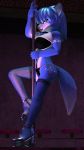  2018 3d_(artwork) anthro big_breasts black_nose blue_fur blue_hair breasts canine clothed clothing dancing digital_media_(artwork) female fox fur green_eyes hair hi_res krystal legwear looking_at_viewer mammal nintendo open_mouth pole pole_dancing solo star_fox stripper stripper_pole themeshow101 tongue tongue_out underwear video_games white_fur 