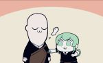  1other :3 amputee androgynous asano_(madai_pichi-owo) bald bkub_(style) closed_eyes crack disembodied_limb ei_ei_okotta? empty_eyes gem_uniform_(houseki_no_kuni) green_eyes green_hair houseki_no_kuni jade_(houseki_no_kuni) kesa kongou_sensei monk parody poptepipic severed_arm severed_limb 