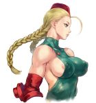  areola_slip areolae bare_shoulders beret blue_eyes braid breasts cammy_white covered_nipples hat long_hair shu-mai simple_background solo street_fighter twin_braids white_background 