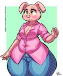  2019 anthro breasts cleavage clothed clothing eyelashes fabianoferreira female mammal pants pig porcine rosita_(sing) shirt signature sing_(movie) solo thick_thighs url wide_hips yellow_eyes 