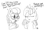  2017 carrot cub diamond_tiara_(mlp) earth_pony equine eyewear female food friendship_is_magic glasses hair horse hot_dog mammal meat monochrome my_little_pony pabbley pony silver_spoon_(mlp) vegetable young 