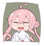  ahoge closed_eyes commentary_request double_bun glasses kantai_collection long_hair lowres makigumo_(kantai_collection) masaki_itsuki open_mouth oversized_clothes pink_hair sidelocks sleeves_past_fingers sleeves_past_wrists solo tongue tongue_out upper_body 