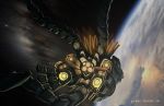  2013 commentary dated deviantartnobackstreetboys earth godzilla_(series) kaijuu mecha mechagodzilla milky_way motion_blur orbit realistic robot science_fiction signature space squid star star_(sky) starry_background thrusters transformation 