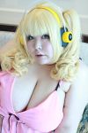  1girl asian blonde_hair breasts cosplay fat huge_breasts luu_(cosplayer) nitroplus photo solo super_pochaco super_pochaco_(cosplay) 