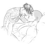  2boys bed facial_hair male_focus multiple_boys naughty_face ryuu_ga_gotoku straddling tagme tattoo yaoi 
