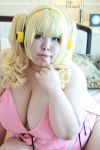  1girl asian blonde_hair breasts cosplay fat huge_breasts luu_(cosplayer) nitroplus photo solo super_pochaco super_pochaco_(cosplay) 