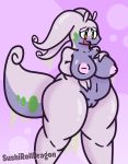 2019 anthro big_breasts blush breasts digital_media_(artwork) female goodra nintendo nipples nude open_mouth pok&eacute;mon pok&eacute;mon_(species) pussy simple_background slime solo sushirolldragon thick_thighs video_games voluptuous wide_hips 