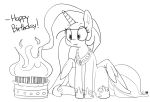  2016 cake equine feathered_wings feathers female feral fire food friendship_is_magic hair horn long_hair mammal monochrome my_little_pony pabbley princess_celestia_(mlp) simple_background solo white_background winged_unicorn wings 