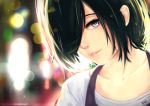  blurry bokeh close-up depth_of_field kirishima_touka looking_at_viewer rara086 short_hair smile tokyo_ghoul tokyo_ghoul:re 