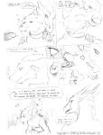  2008 anthro bdsm bondage bound canine comic cum cum_in_mouth cum_inside dialogue dragon english_text jumell male male/male mammal pain penis scalie sketch text transformation wolf 