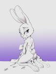  anthro butt disney female judy_hopps lagomorph mammal nude purple_eyes qrog rabbit simple_background solo tongue tongue_out zootopia 