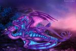  2018 claws detailed_background digital_media_(artwork) dragon duo female feral horn lying male membranous_wings on_back orange_eyes outside purple_scales scales selianth sines sky star starry_sky twilight wings 