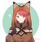 animal_ears blush breasts cat_ears homura_(xenoblade_2) hood jewelry large_breasts looking_at_viewer mochimochi_(xseynao) red_eyes red_hair short_hair smile solo white_background xenoblade_(series) xenoblade_2 