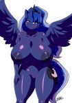  2018 absurd_res alpha_channel anthro anthrofied areola big_breasts blue_eyes blue_hair breasts digital_media_(artwork) equine female friendship_is_magic hair hi_res horn long_hair looking_at_viewer mammal my_little_pony nipples princess_luna_(mlp) ryousakai simple_background smile solo spread_wings transparent_background winged_unicorn wings 