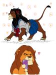  &lt;3 angry blood clothed clothing crossdressing disney elcoronel feline lion male mammal mufasa nosebleed phone ribbons scar scar_(the_lion_king) school_uniform skirt the_lion_king uniform 