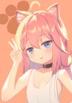  :p absurdres ahoge animal_ear_fluff animal_ears arm_up bad_id bad_pixiv_id banned_artist blue_eyes cat_ears choker highres hinata_channel long_hair nekomiya_hinata pink_hair smile solo tongue tongue_out twintails upper_body v vest virtual_youtuber white_vest yiku_(sim7368) 