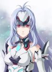  android blue_hair breasts corne expressionless forehead_protector gloves kos-mos kos-mos_re: long_hair looking_at_viewer medium_breasts red_eyes solo very_long_hair xenoblade_(series) xenoblade_2 xenosaga 