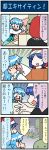  &gt;_&lt; 4koma :3 :d ^_^ artist_self-insert blue_eyes blue_hair closed_eyes comic commentary cup dice doremy_sweet drinking_glass emphasis_lines hands_on_own_head hat heterochromia highres mizuki_hitoshi multiple_girls narrowed_eyes no_eyes open_mouth playing_games real_life_insert red_eyes screaming shaking smile sweat sweating_profusely tatara_kogasa throwing touhou translated tray 