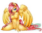  2018 anthro anthrofied breasts cutie_mark equine female fluttershy_(mlp) friendship_is_magic hair long_hair looking_at_viewer mammal my_little_pony nipples nude pegasus pink_hair simple_background smile solo tawnysweet white_background wings 