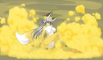  anthro blush breasts canine chest_tuft e-st_(artist) fart fart_fetish featureless_breasts female fox fur grey_hair hair hyper hyper_fart kemono mammal pussy tuft yellow_fur 