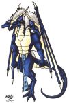  2000 3_heads aeon_(artist) anthro blue_scales clothing dragon fur loincloth male multi_head scales scalie solo western_dragon white_fur 