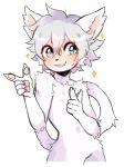  &lt;&gt; ambiguous_gender anthro blush cat feline fur hair heterochromia kemono mammal nekojiima pawpads simple_background smile solo white_background white_fur white_hair yuu 