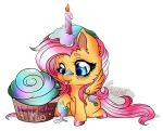  2018 candle english_text equine female fluttershy_(mlp) food friendship_is_magic hair long_hair mammal my_little_pony pegasus pink_hair simple_background solo tawnysweet text tongue tongue_out white_background wings 