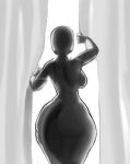  big_butt breasts butt conditional_dnp curtains female monochrome nude rear_view scalie side_boob solo wide_hips xopachi 