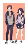  1girl ;d casual commentary_request fukube_satoshi highres hood hooded_track_jacket hyouka ibara_mayaka jacket korean_commentary mery_(apfl0515) one_eye_closed open_mouth shoes short_hair slippers smile sneakers track_jacket 