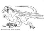  2003 black_and_white bronzewing_(artist) dragon feral headphones male monochrome scalie solo tagme western_dragon 