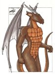  2000 aeon_(artist) animal_genitalia anthro dragon green_eyes horn male nude scalie sheath slith solo western_dragon wings 