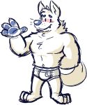  anthro barefoot briefs canine clothed clothing fur goronic male mammal tighty_whities topless underwear white_fur white_underwear 