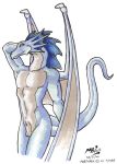  2000 aeon_(artist) animal_genitalia anthro balls dragon male marthaen nude pose scalie sheath solo western_dragon 