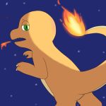  abonzabay charmander claws cute fire glowing green_eyes invalid_color invalid_tag looking_at_viewer looking_back night nintendo open_mouth outlines pok&eacute;mon pok&eacute;mon_(species) shiny_eyes star teeth video_games 
