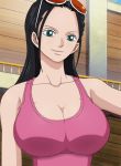  1girl black_hair blue_eyes breasts cleavage female large_breasts long_hair nico_robin one_piece solo sun_glasses tank_top 