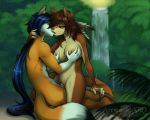  abluedeer alty anthro blue_eyes blue_hair breast_grab breasts brown_fur brown_hair canine cowgirl_position cum cum_in_pussy cum_inside duo erection feathers female fox french_kissing fur hair hand_on_breast hi_res kissing male male/female mammal nipples nude on_top orange_fur outside penetration penis pussy selina_zifer sex tattoo tongue vaginal vaginal_penetration waterfall wolf 
