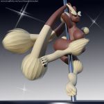  3d_(artwork) anthro big_ears black_sclera digital_media_(artwork) female fur idsaybucketsofart lagomorph lopunny mammal nintendo pok&eacute;mon pok&eacute;mon_(species) pole solo stripper_pole video_games 