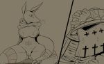  2018 absurd_res ambiguous_species anthro anubian_jackal armor big_nipples biped breasts breath canine cloak clothed clothing devilbluedragon digital_media_(artwork) duo ear_piercing female grey_background greyscale helmet hi_res jackal legband male mammal monochrome mostly_nude nervous nipple_piercing nipples piercing pointy_ears pussy simple_background sitting slit_pupils spread_legs spreading sweat tail_wraps vambraces wraps 