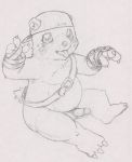  2018 3_fingers 3_toes anthro balls bearmon belly cub digimon hat male penis sitting sketch slightly_chubby solo toes young 
