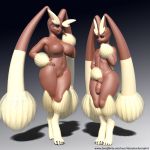  3d_(artwork) anthro big_breasts big_ears black_sclera breasts digital_media_(artwork) duo female fur girly idsaybucketsofart lagomorph lopunny male mammal nintendo pok&eacute;mon pok&eacute;mon_(species) size_difference smaller_male video_games 