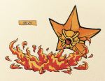  2017 ambiguous_gender english_text fak&eacute;mon feral fire fire_breathing firefightdex front_view full-length_portrait gem hatching_(technique) marine marker_(artwork) mfanjul mixed_media nintendo nude orange_body pen_(artwork) pok&eacute;mon pok&eacute;mon_(species) portrait ruby_(gem) shadow simple_background solo standing staryu text toony traditional_media_(artwork) two_tone_body video_games white_background yellow_body 