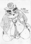  2015 alice_detective_bureau anthro balls cum hat inspector_arai konbu male mammal overweight overweight_male penis police procyonid raccoon solo 