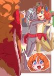  2018 age_difference anthro black_fur blue_eyes blush cat christmas clothed clothing cub feline female flat_chested fur hair happy holidays mammal navel nipples nude one_eye_closed orange_fur orange_hair pussy red_hair sicmop white_hair young 