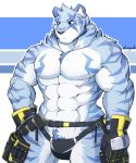  2018 abs biceps blue_fur crotch_tuft feline fur hand_on_hip kamyuelo male mammal muscular pecs portrait three-quarter_portrait tiger 