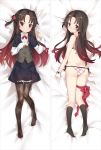  argyle argyle_legwear ass bakugadou bed_sheet black_legwear black_skirt blush bow bowtie bra buttons closed_mouth dakimakura full_body gradient_hair hair_bow hand_on_own_chest kneehighs long_hair long_sleeves looking_at_viewer lying multicolored_hair multiple_views no_shoes on_back on_stomach one_side_up panties pantyhose plaid plaid_bra plaid_panties red_bow red_neckwear ryuuou_no_oshigoto! shirt side-tie_panties sidelocks skirt thigh_gap two-tone_hair underwear underwear_only white_shirt yashajin_ai 