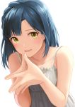  bad_id bad_twitter_id blue_hair blush dress hands_together hinoshita_akame idolmaster idolmaster_million_live! nanao_yuriko open_mouth own_hands_together short_hair simple_background smile solo upper_body white_background white_dress yellow_eyes 