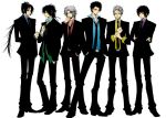  6+boys black black_hair copyright_request grey_hair group katekyo_hitman_reborn! multiple_boys necktie simple_background suit white_background 