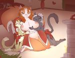  2018 age_difference anthro big_breasts black_fur breasts cat christmas eyes_closed feline female flat_chested fuf fur hair holidays mammal mostly_nude navel nipples one_eye_closed orange_fur orange_hair pussy red_hair whiskers white_hair young 